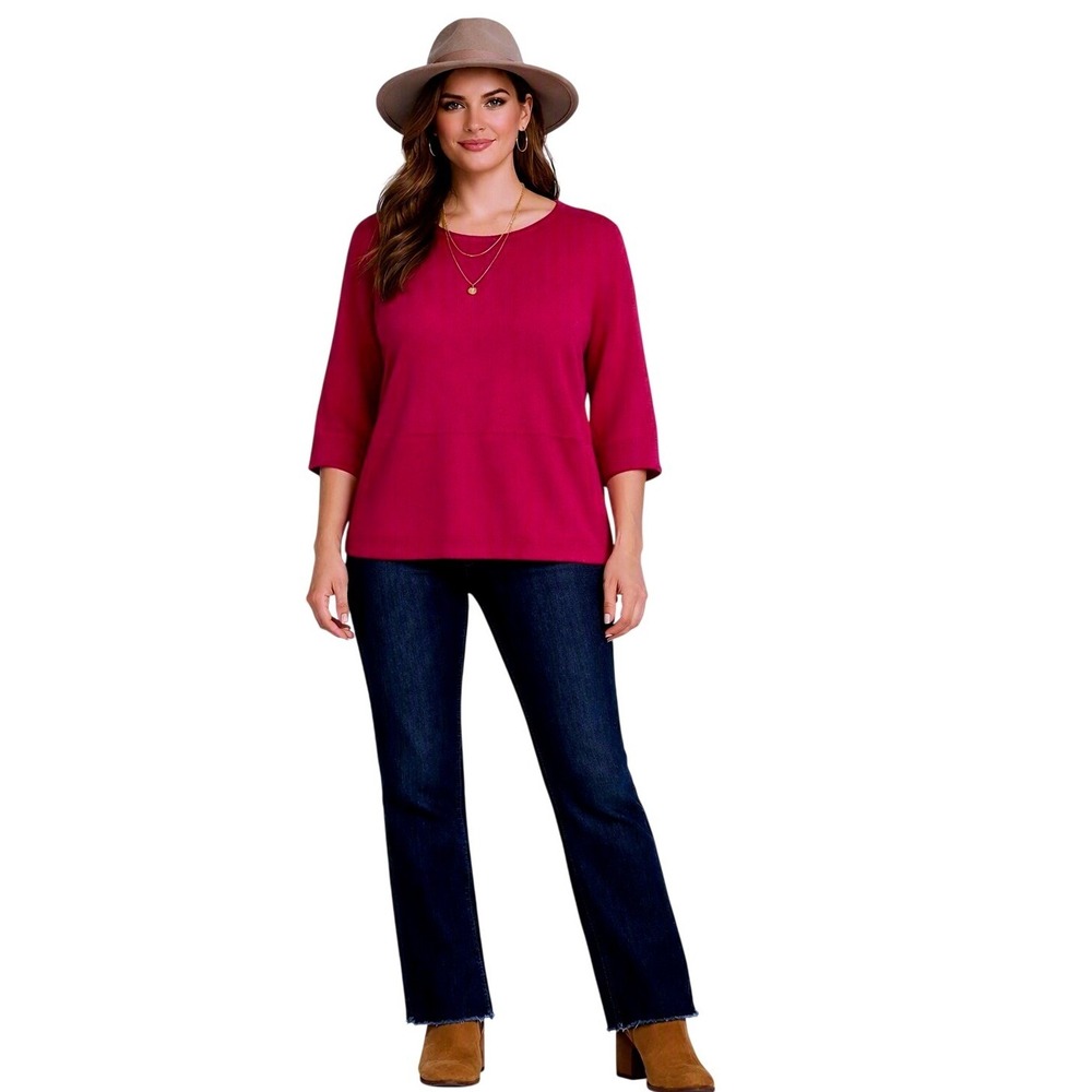 J.Jill Pure Jill Sweater Women Large Red Cotton Cashmere Drop Shoulder Good